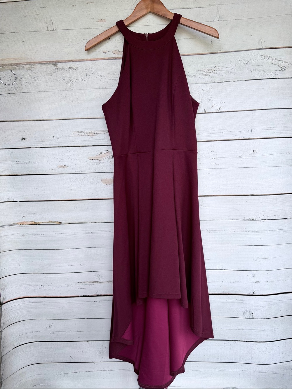 NWT Dressystar Burgundy High Neck Halter High-Low Dress - Size Large - Picture 2 of 6
